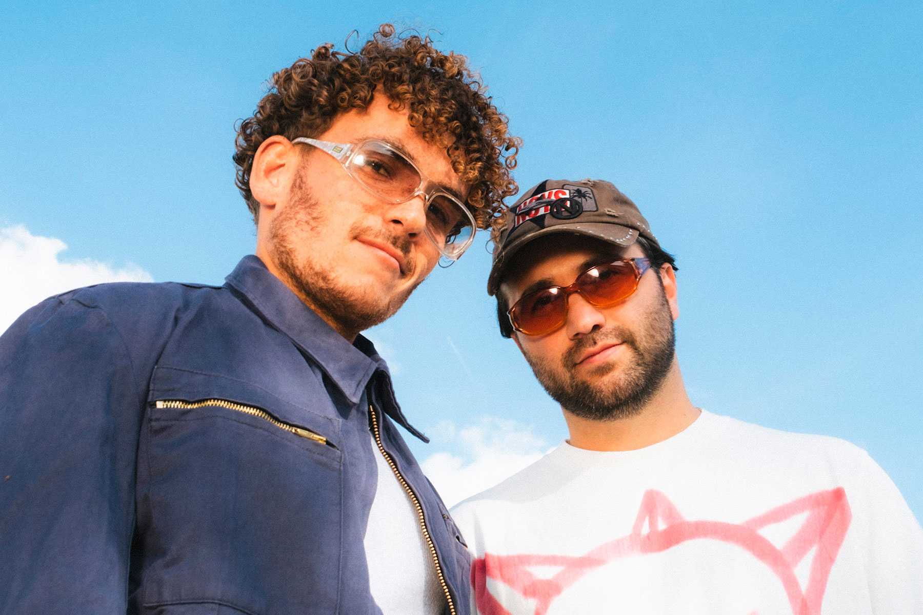 ANOTR — Jesse van der Heijden and Oguzhan Guney — in a press photo against a blue sky
